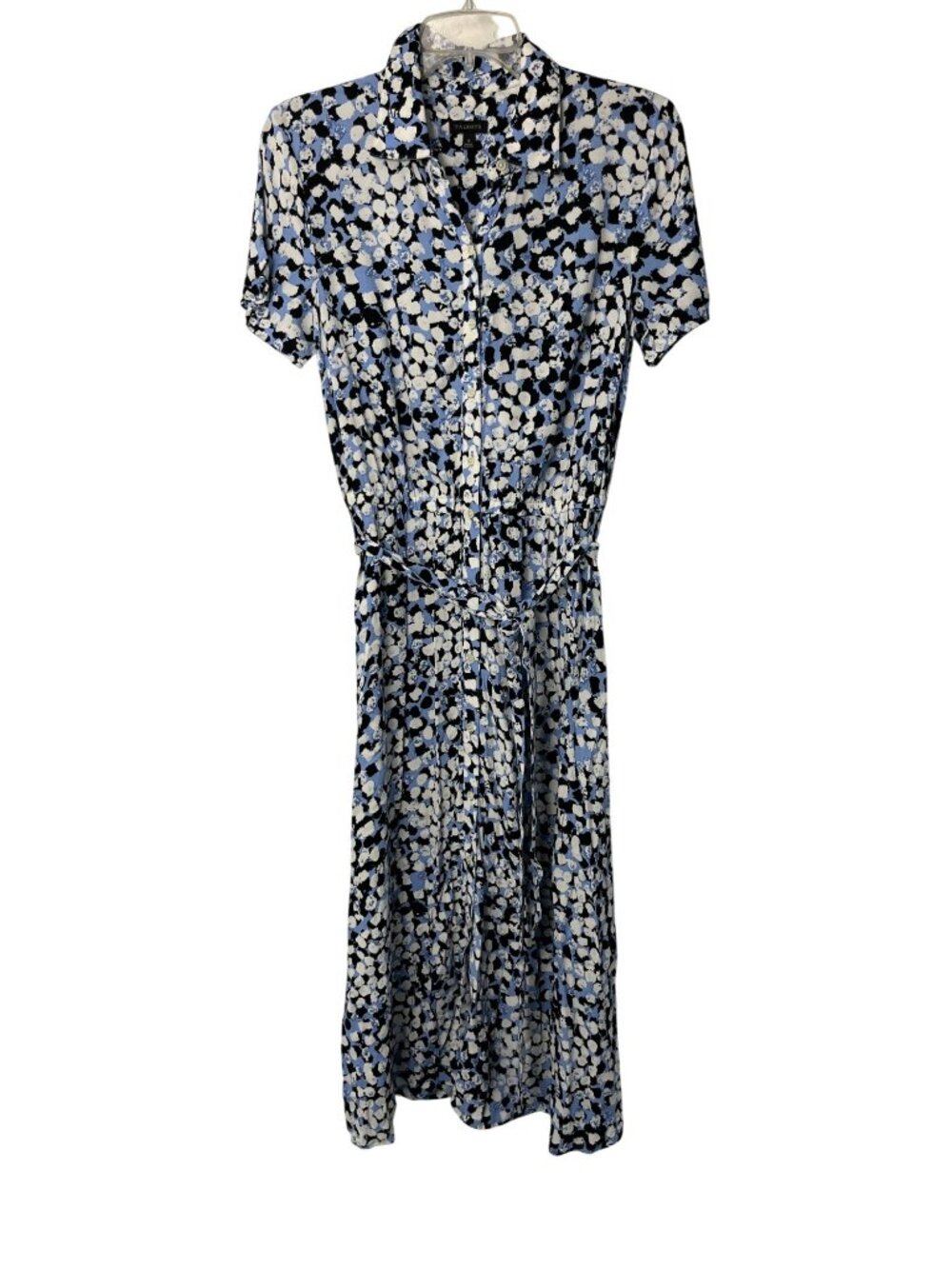 Talbots Womens 4 Midi Dress Blue Floral Button Front Tie Belt Viscose Used